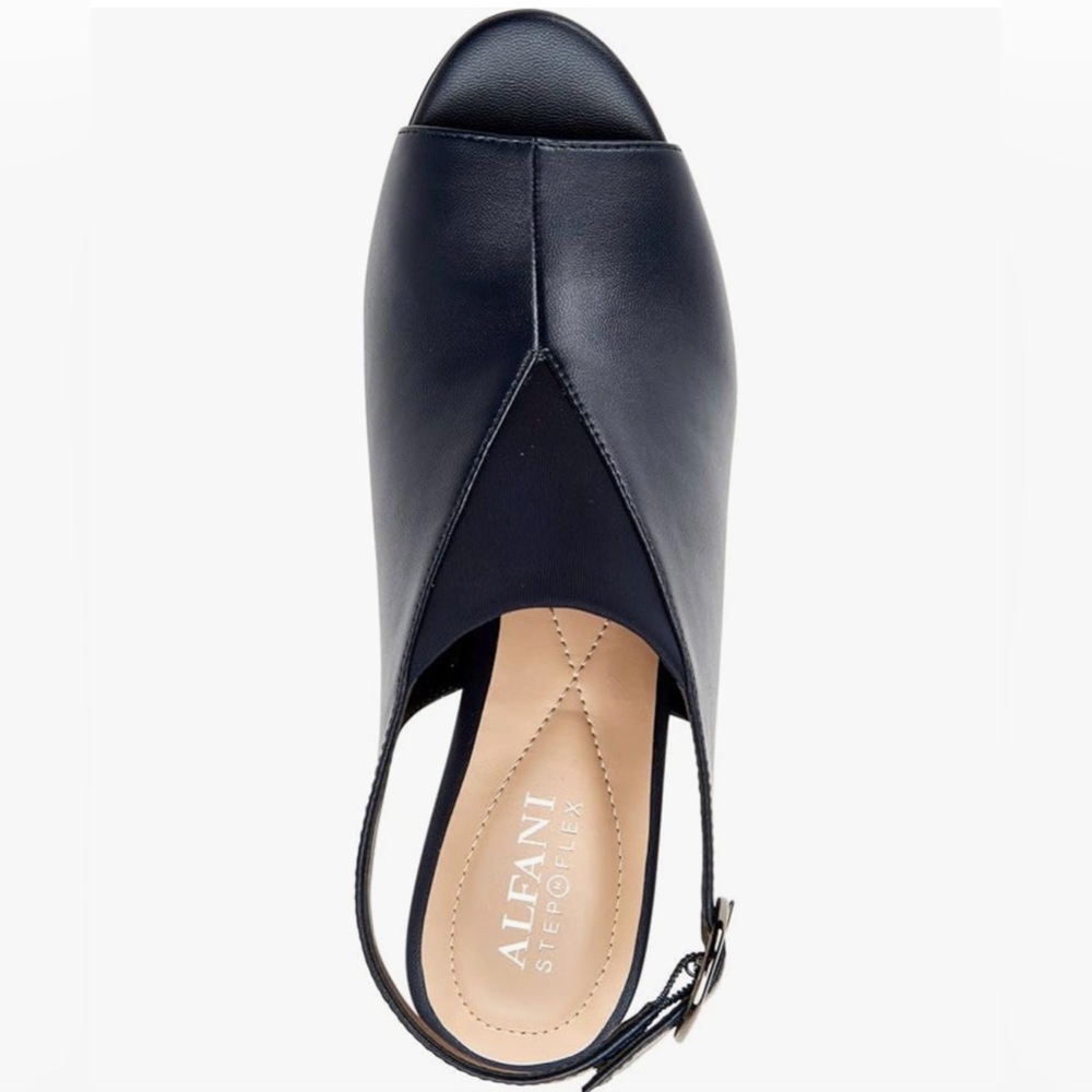Alfani Jasmynee Navy Shootie Heels Size 8M Step N Flex Slingback Peep Toe NEW - Picture 2 of 4